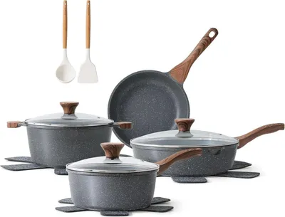 Produktbild von SENSARTE Antihaft Kochgeschirr Set 13 teilig mit Glasdeckel, Schweizer Antihaftbeschichtung