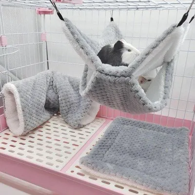 Productafbeelding van Famanu hangmat en bed voor kleine dieren - 3 stuks hangmat voor fretten | Speeltunnel voor chinchilla's, hamsters, eekhoorns