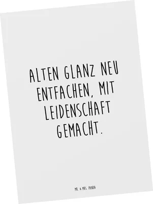 Produktbild von Mr. & Mrs. Panda Postkarte Spruch Polsterin Glanz - Weiß - Geschenk, Handwerkskunst, Beruf, Möbeldesign, Möbelrestaurierung, Polsterarbeit, personalisierte Geschenke