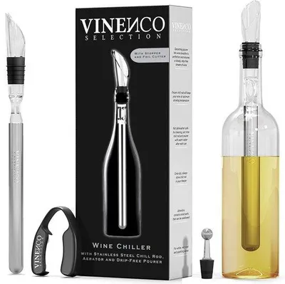 Produktbild von Weinaccessoires | Edelstahl | Weinkühlerstab | Dekantierventilator | Einschenköffner | Wein-Geschenkset | Weinkühler | 3-in-1 | Flaschenkühler