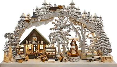 Produktbild von 3D-Schwibbogen Kunsthandwerk aus dem Erzgebirge mit Raureif (72x43cm) von RATAGS Holzdesign
