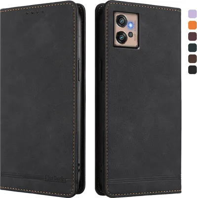 Image de Etui pour Motorola Moto G32, étui rétro en cuirPolyuréthaneavec support et fentes pour cartes de crédit Noir