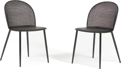 Image de Lot de 2 chaises en polypropylène renforcé de fibre de verre et pieds métalliques, dossier aspect tressé, design moderne et robuste pour cuisine, salle à manger, jardins couverts, terrasses couvertes, bars et restaurants - IVY - Noir