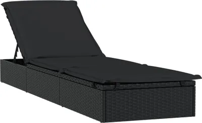 Produktbild von vidaXL Sonnenliege 1 Stk. mit Auflage Schwarz 201x55x62 cm Poly Rattan