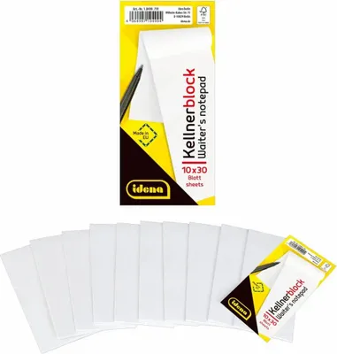 Produktbild von Idena 10499 - 10er Set Kellnerblöcke, 7 x 14,8 cm, je 30 Blatt, blanko