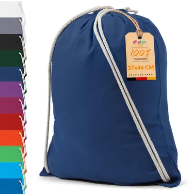 Produktbild von EllaTex Turnbeutel 37x46 cm – Gym Sack aus 100% Baumwolle mit Zugband, in Farbe: Dunkelblau