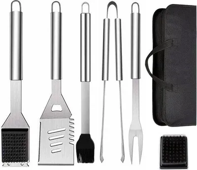 Image de Set d'ustensiles de barbecue 7 pièces en acier inoxydable avec sac de transport