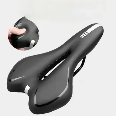 Image de Selle de vélo confortable - Selle en gel pour VTT - Amortissante - Large et ergonomique - Respirante - Cuir synthétiquePolyuréthane- Gel de silicone - Noir
