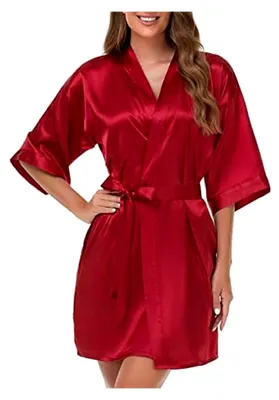 Produktbild von Damen-Nachthemd aus Baumwollflanell, kurzer Kimono-Bademantel, satinierter Bademantel, für Braut und Brautjungfern, Nachtwäsche