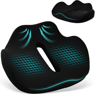 Obrázek produktu pro Polštářek na sezení, ergonomický, rozměry 43x36x7 cm, antidekubitní, prodyšný, vhodný do auta