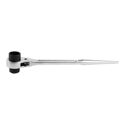 Produktbild von STIER Gerüstbauratsche 19 x 22 mm Doppel-Sechskant, Ringratsche Ringratschenschlüssel, Knarrenschlüssel mit Zentrierspitze und Stiftsicherung, verchromte Ausführung