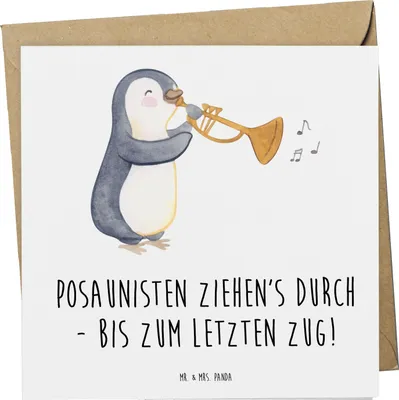 Produktbild von Mr. & Mrs. Panda Glückwunschkarte Trombone Durchzieher - Weiß - Geschenk, doppelkarte, Trombonist, Musiker, Lernen, Musik, Grußkarte, faltkarte, Klappkarte, Posaunisten