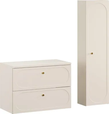 Obrázok produktu pre Kúpeľňová zostava 80 cm Béžová piesková s vysokou skrinkou a doskou