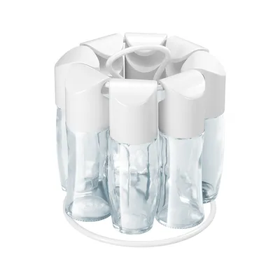 Produktbild von Gewürzständer drehbar mit Griff 8 Glas-Streuer Gewürzkarussell Weiß