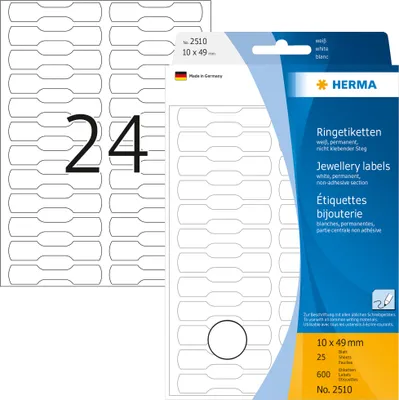 Zdjęcie produktu dla HERMA 2510, Biały, Celuloza, Papier, 25 ark., 11,1 cm, 17 cm, 10 mm