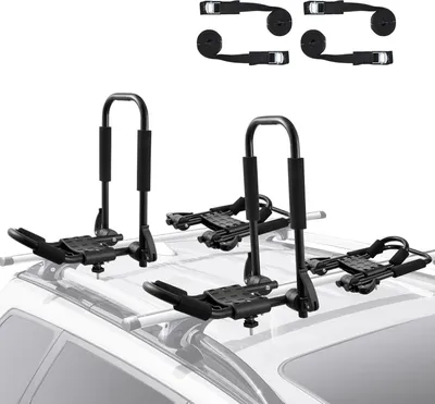 Produktbild von Kajakträger Set, 2 Paar J-Haken - Einfache Montage - Geeignet für Kajak, SUP oder Surfbrett - Tragfähigkeit bis zu 2 Kajaks