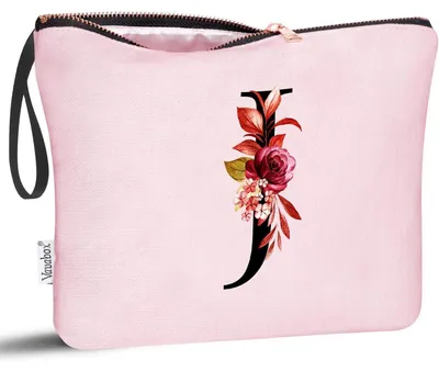 Productafbeelding van Cosmetica tas met een gepersonaliseerde letter 'J', roze katoen