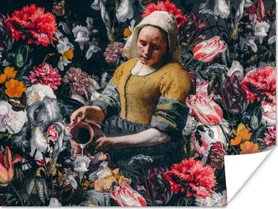 Produktbild von MuchoWow® Poster Vermeer - Milchmädchen - Blumen 160x120 cm - Foto Plakat