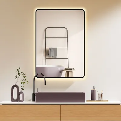 Produktbild von HOKO Badspiegel Antibeschlag LED 60x80cm mit Rahmen HOCH+QUER Montage Touch Schalter+Licht Wechsel Warmweiß-Kaltweiß-Neutral Wandschalter einschaltbar