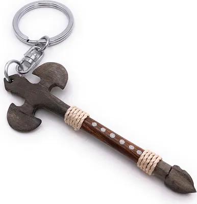 Produktbild von Onwomania Schlüsselanhänger aus Holz Axt Waffe Wikinger Kampfaxt Anhänger Charm