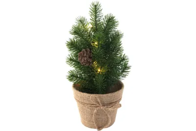 Produktbild von LED Weihnachtsbaum Kunsttanne im Jutetopf 33 cm Batteriebetrieb