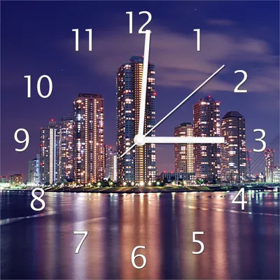 Produktbild von Wallario Design Wanduhr Tokyo- Skyline bei Nacht aus Echtglas, Größe 30 x 30 cm