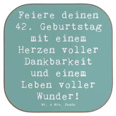 Produktbild von Mr. & Mrs. Panda Untersetzer für Gläser Spruch 42. Geburtstag Wunder - Meeresbrise - Geschenk, Happy Birthday, Glas, Leben voller, Coaster, gläseruntersetzer, Tassen