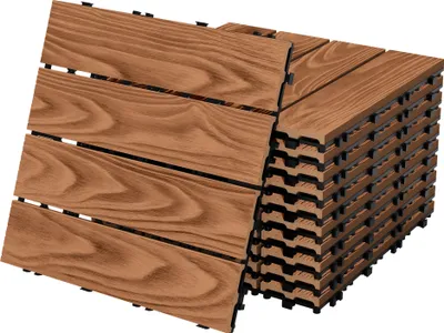 Obrázok produktu pre ECD Germany WPC terasové dosky 30x30 cm 11-dielna ekonomická sada na 1m² svetlohnedá podlaha s dreveným vzhľadom s drenážou a klik systémom, terasové dosky
