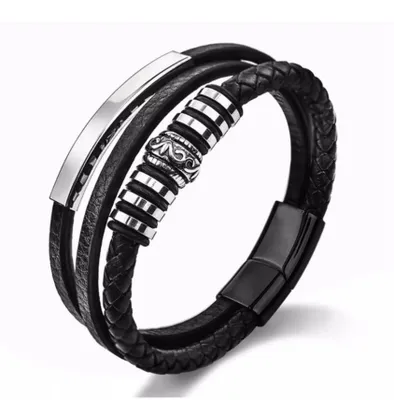 Produktbild von Armband Herren Leder Edelstahl Magnetverschluss
