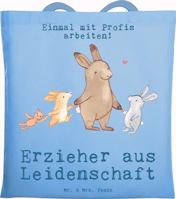 Produktbild von Mr. & Mrs. Panda Jutebeutel Erzieher Leidenschaft - Sky Blue - Geschenk, Studium, Pädagoge, Spruch, Ausbildung, Beruf, Shopping Tasche, Tragetasche, Schultasche