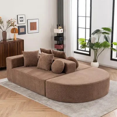 Produktbild von MODFU Modulares Sofa Vollkomprimiertes Sofa mit segmentiertem Wolkensofa,Loungesofa mit Schaumstoffstruktur,mit Kissen,ohne Montage,Braun