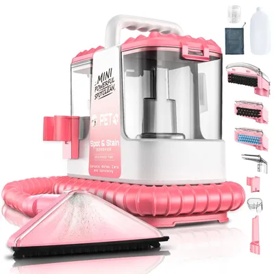 Produktbild von Teppich- und Polsterreiniger - Tragbarer Fleckenreiniger - 32 kPa starke Saugleistung - 600 W - Nass- und Trockenreinigung - 4–5 Düsen - Rosa