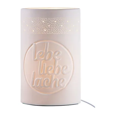 Zdjęcie produktu dla GILDE Tischleuchte, "lebe liebe lache", lebe, liebe, lache, Spruch, Porzellan, weiß, , L. 10 cm, B. 18 cm, H. 28,5 cm 32234
