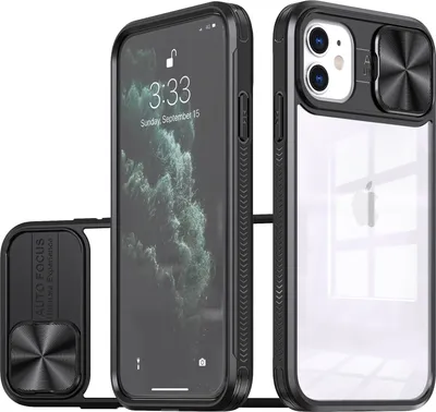 Produktbild von Hülle für iPhone 11 Transparent TPU Bumper Schutzhülle mit Schiebe Kamera Schutz Schwarz