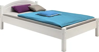 Produktbild von Massivholzbett MARIE, Einzelbett in 100 x 200 cm, Bettrahmen aus Kiefer massiv in weiß, Bett mit Kopfteil