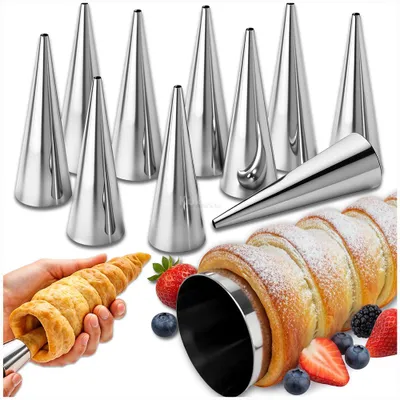 Produktbild von Kuketo | Edelstahl-Backformen-Set für gefüllte Hörnchen & Gebäckspezialitäten – 10 stabile Rollenformen, 12 cm Länge