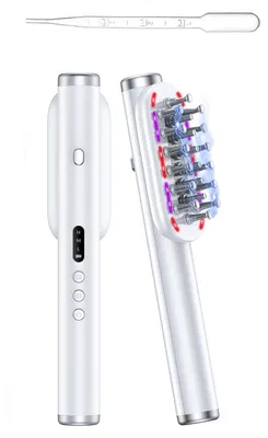 Immagine prodotto di Zimilo - Pettine elettrico per massaggio del cuoio capelluto con EMS, luce rossa e blu, vibrazione, erogatore di siero, testina impermeabile, display, per la cura dei capelli, bianco