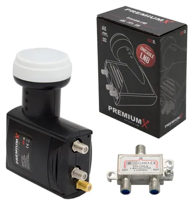 Produktbild von Premiumx Unicable LNB SCR 2 Legacy Einkabel System Unikabel 4 + 2 Teilnehmer FullHD 4K HDTV Ultra HD + Satverteiler 2-Fach Abzweiger
