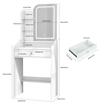 Obrázok produktu pre Kozmetický stolík s LED osvetlením – biely – drevený – moderný – vhodný do spálne