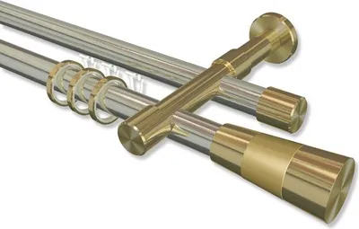 Produktbild von Interdeco Rundrohr-Innenlaufstange, Gardinenstange (Kombination) Edelstahl-Optik / Messing-Optik Modell Prestige Tanara, 20 mm Ø 2-läufig, 440 cm (geteilt)