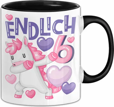 Produktbild von 6. Geburtstag Geschenk Tasse Becher Mädchen Einhorn Geburtstagsgeschenk Tochter Endlich 6 (Schwarz)