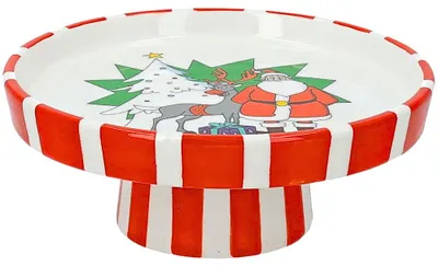 Produktbild von Weihnachtsmann & Co. KG Teller, Dekoteller, Snackschale, Keksteller, Servierplatte, Gebäckteller, Weihnachtsteller aus Keramik, rund, in weiß und rot, Größe L/B/H ca. 17 x 17 x 6 cm.
