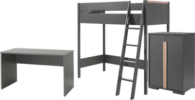 Produktbild von Hochbett >LONDON< in Anthrazit/Buche - 210x160x139cm (BxHxT)
