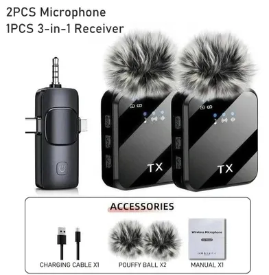 Produktbild von 3-in-1 kabelloses Lavalier-Mikrofon mit Geräuschunterdrückung für Kamera, iPhone und Android, 1 oder 2 Mikrofone - 2