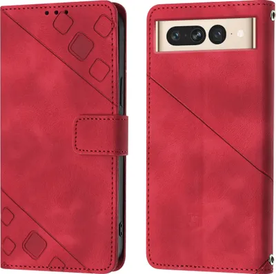 Produktbild von Hülle für Google Pixel 7 Pro Prägung Flip Leder Brieftasche Schutzhülle mit Ständer Rot