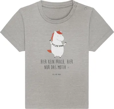 Produktbild von Mr. & Mrs. Panda Babyshirt Einhorn Dankeschön 12. - 18. Monat - Heather Grey - Geschenk, Danksagung, Kinder Top, Shirt, Einhörner, T-Shirt Baby, Vielen Dank, Unicorn,