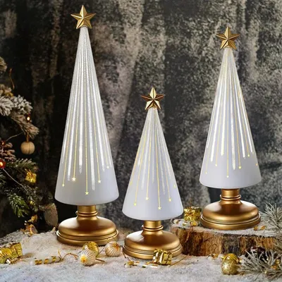 Produktbild von Glas-LED-Lichter Weihnachtsbaum Deko Beleuchtet Weiß 3er-Set