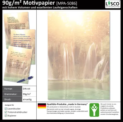 Produktbild von Motivpapier Briefpapier (Natur-5086, DIN A4 25 Blatt) Wassfall im grünen sonnendurchfluteten Wald und See