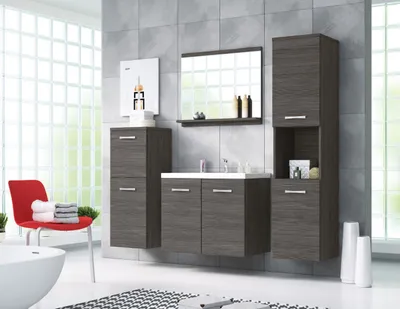 Produktbild von MINIO go for it, Badezimmer, Badmöbel 4-Teilig Set" MOLO", mit Waschbecken, Bodega Kiefer Farbe