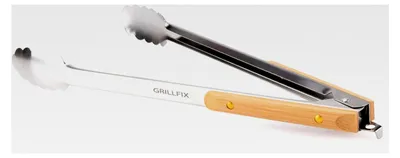 Produktbild von Grillbesteck Set extra lang 38 cm aus Edelstahl mit Holzverzierung | 3-teiliges Geschenkset für Grillliebhaber